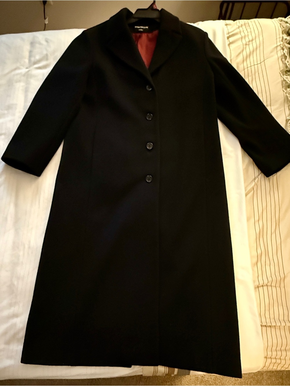 Vintage Donnybrook Black 100% Wool Long Maxi Coat - Size 14P Made in Belarus